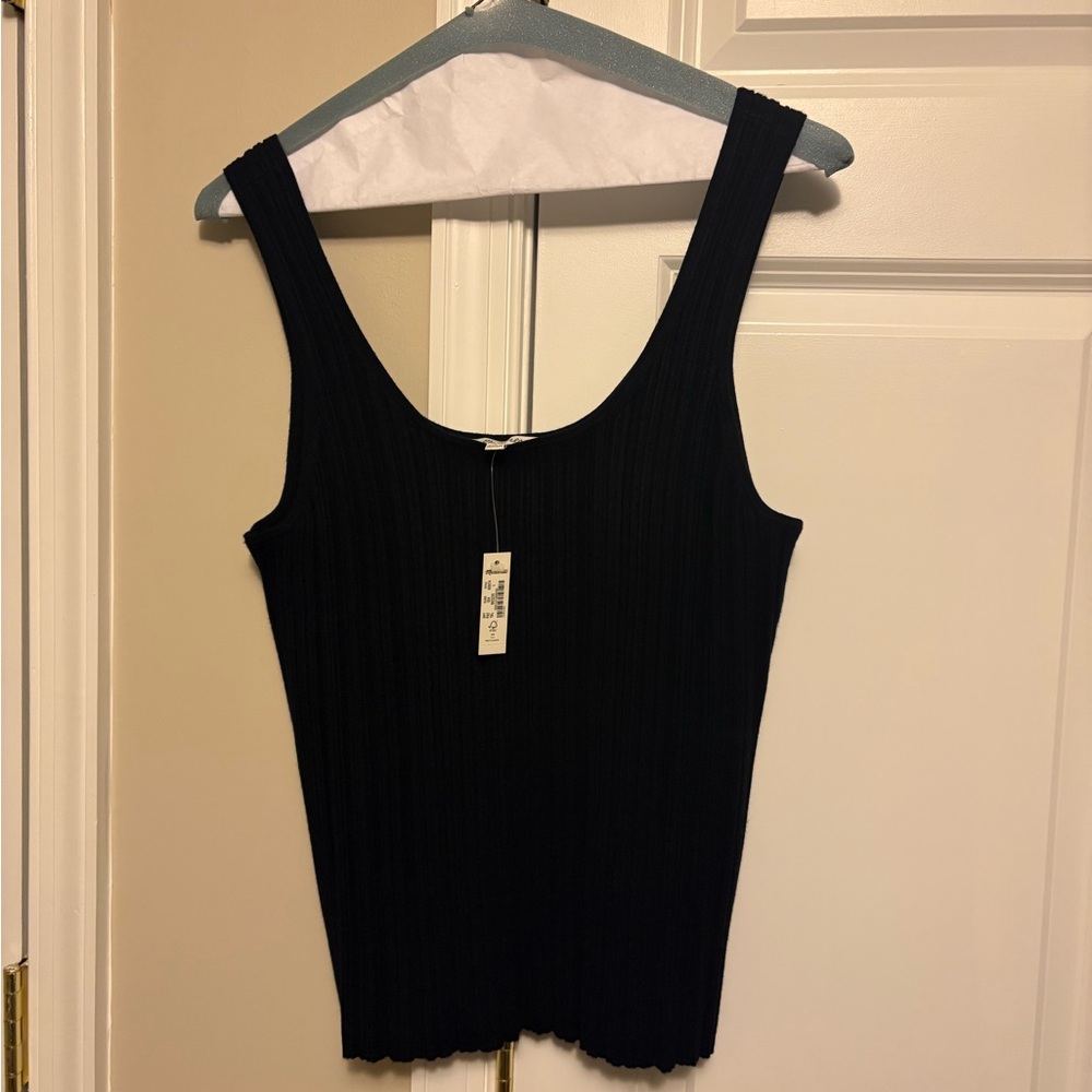 Madewell (NWT) Black Fitted Knit Ribbed Scoop Neck Sleeveless Tank Top